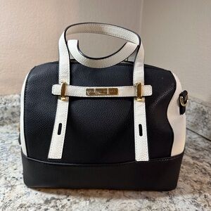 Adrienne Vittadini Black White Colorblock Collection Barrel Bag